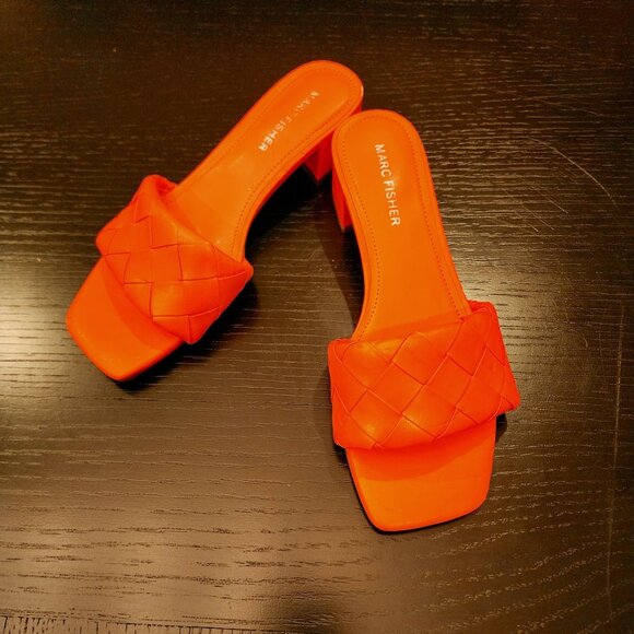 Marc Fisher Casper Bright Summer Orange Braided Block Heel Slide Sandals 5.5M - Picture 3 of 15